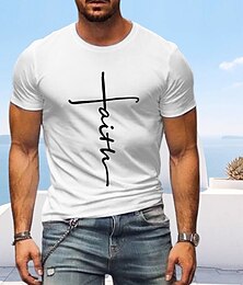 cheap -Men's T shirt Tee Graphic Tee Casual Style Classic Style Cool Shirt Graphic Prints Cross Faith Crew Neck Hot Stamping Street Vacation Short Sleeves Green Round Neck Faith Over Fear