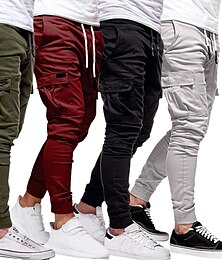 cheap -Men's Cargo Pants Cargo Trousers Joggers Trousers Elastic Waist Flap Pocket Solid Color Going out Weekend Cotton Blend Streetwear Stylish Black Red