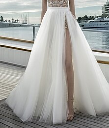 economico -Matrimonio in spiaggia abiti da sposa informali in A-Line separa strascico corto gonne da sposa in tulle abiti da sposa con apertura frontale colore solido.