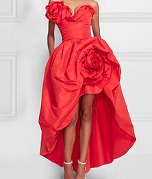 ieftine -rochie de cocktail în formă de a rochii roșii verzi rochie stil celebritate ținute de petrecere petrecere de nuntă asimetrică fără mâneci fără bretele satin cu umăr floare 2024