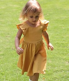 cheap -Kids Girls' Dress Solid Color Sleeveless Outdoor Active Daily Linen Knee-length Casual Dress A Line Dress Summer Spring 3-7 Years turmeric caramel colour Pink