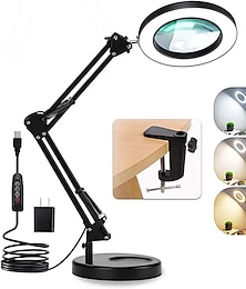 cheap -Flexible Clamp-on Table Lamp with 8x Magnifier Glass Swing Arm Dimmable Illuminated Magnifier LEDs Desk Light 3 Color Modes Lamp