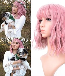 economico -Parrucca Mossi Pastello con Frangia d'Aria Parrucca Corto Bob Viola Rosa Mossi Lunghezza Spalla Sintetica Uso Quotidiano Colorata Parrucca Cosplay per Ragazze Parrucche di Halloween