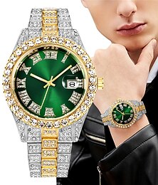 abordables -Reloj de Cuarzo para Hombre Reloj de Hip Hop con Diamantes Completo Lujo Reloj de Acero Inoxidable Reloj de Pulsera Analogico Regalo para Novio