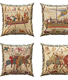 preiswerte -Bayeux mittelalterlicher doppelseitiger Kissenbezug, 4 Stück, weicher dekorativer quadratischer Kissenbezug, Kissenbezug für Schlafzimmer, Wohnzimmer, Sofa, Couchstuhl