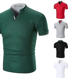 cheap -Men's Polo Shirt Golf Shirt Casual Daily Collar Stand Collar Short Sleeve Basic Solid Color Simple Summer Slim Fit Black White Red Green Gray Polo Shirt