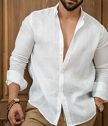 economico -Per uomo Camicia di lino Camicia Estiva Abbigliamento da spiaggia Camicia casual Camicia con Bottoni Camicie sbottonate Semplice Vacanza Casuale Nero Bianco Rosa Blu marino Manica Lunga Bavero