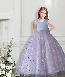 Χαμηλού Κόστους -Παιδιά Κοριτσίστικα Φόρεμα για πάρτυ Συμπαγές Χρώμα Λουλούδι Αμάνικο Επίδοση Γάμου Κομπος γραβατας Κομψό Πριγκίπισσα Πολυεστέρας Μακρύ Φόρεμα τούλι Καλοκαίρι Άνοιξη 3-12 χρόνια