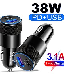 voordelige -Autolader met kabel 38 W Uitgangsvermogen 2 poort Autolader Multi-USB-oplaadstation Lichtgewicht Universeel voor meerdere apparaten Voor Universeel Mobiele Telefoon iMac