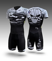 ieftine -Men's Triathlon Tri Suit Short Sleeve Triathlon Silver Light Yellow Dark Grey Graphic Bike Lycra Sports Graphic Clothing Apparel