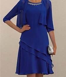 economico -Per donna Insieme del vestito Abito da lavoro Abito da invitata a nozze Vestito in Chiffon Elegante Moda Semplice Volant Patchwork Mini Abito Mezza Manica Girocollo Ufficio Ospite di nozze Blu Estate