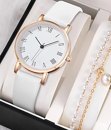 cheap -3 In 1 Women Quartz Watch Bracelet Set Fancy Women Leather Strap Watches Jewelry Sophisticated Women Wristwatches Casual Dress Clock