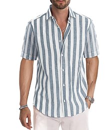 billiga -Herr Skjorta Casual skjorta Randiga skjortor gråblå Svart Blå Grön Grå Kortärmad Rand Nedvikt Utomhus Dagliga kläder Mönster Kläder Polyester Mode Streetwear Ledigt