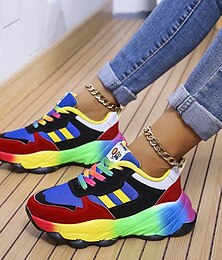 cheap -Women's Sneakers Plus Size Fantasy Shoes Platform Sneakers Outdoor Daily Color Block Flat Heel Round Toe Sporty Casual Preppy Running Suede Lace-up Black / Red Green