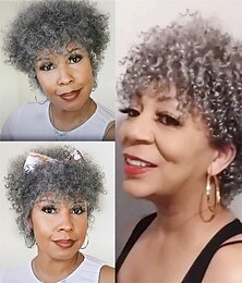 cheap -Grey Wig for Women Afro Kinky Curly Wig Black Grey Wig Glueless Short Grey Wigs 150% Density