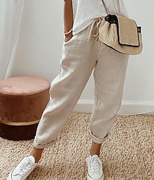 cheap -Women's Linen Pants Linen Cotton Blend Black White Solid Full Length Casual Daily Summer Spring