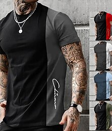 cheap -Men's T shirt Tee Tee Graphic Color Block Crew Neck Clothing Apparel 3D Print Outdoor Casual Short Sleeve Print Vintage Fashion Designer