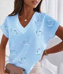 ieftine -Pentru femei Tricou Bluză Inimă Casual Imprimeu Mâneci tip Dolman Alb Manșon scurt De Bază În V