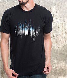 preiswerte -Herren Übergröße Groß Hoch T Shirt Tee Rundhalsausschnitt Schwarz Kurze Ärmel Outdoor Ausgehen Bedruckt Landschaft Bekleidung Baumwollmischung Strassenmode Stilvoll Brautkleider schlicht