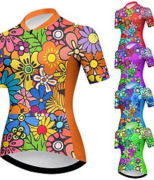 abordables -Femmes Maillot de cyclisme Graphique Fleur Manche Courte Cyclisme Maillot Top avec 3 poches arrière VTT Vélo tout terrain Cyclisme sur route Séchage Rapide Bandes réfléchissantes Poche Arrière