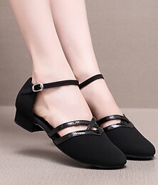 cheap -Women's Ballroom Dance Shoes Modern Dance Shoes Character Shoes Stage Indoor Practice Softer Insole Splicing Thick Heel Black