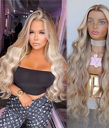 cheap -Unprocessed Virgin Hair 13x4 Lace Front Wig Layered Haircut Brazilian Hair Wavy Blonde Multi-color Wig 130% 150% Density Highlighted / Balayage Hair Natural Hairline 100% Virgin  Pre-Plucked