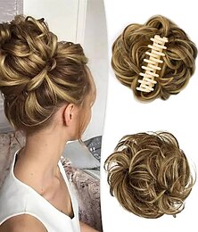 cheap -Claw Clip Hair Piece 100% Real Human Hair Buns Wavy Curly Chignon Hair Bun Extensions Tousled Updo Hair Buns Claw Ponytail Hairpieces Hair Scrunchie with Clip for Women
