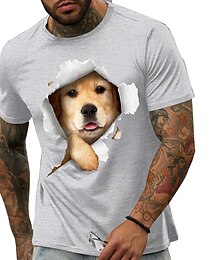 cheap -Dog Casual Mens 3D Shirt For Birthday | Red Summer Cotton | Animal Graphic Prints Black Navy Blue Tee Men'S Blend Basic Modern Contemporary Short