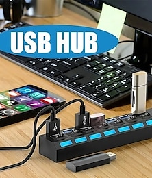 billige -USB 2.0 Huber 7 porter 7-i-1 4-I-1 med uavhengige brytere USB-hub med USB2.0*4 Strømforsyning Til Bærbar Polykarbonat Nettbrett