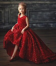 voordelige -Kinderen Peuter Voor meisjes Jurk Lovertje Mouwloos Lange mouw Bruiloft Speciale gelegenheden  Met ruches Blote rug Lapwerk leuke Style Prinses Polyester Fluweel Maxi Swingjurk Zomer Lente 4-12 jaar