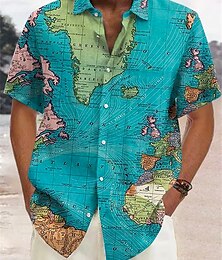 economico -Per uomo Mappa Vintage ▾ Camicia Camicia con bottoni Manica corta Vintage Di tendenza Streetwear Strada Informale Giornaliero Estate Primavera Collo ripiegabile Stampa Giallo Blu Grigio Azzurro