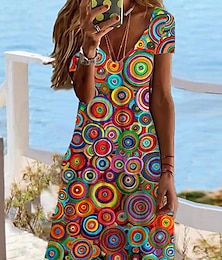 ieftine -Rochie mini pentru femei Rochie mică Rochie T Shirt Rochie Tee Rochie de soare Rochie de vară Modă activă Streetwear Outdoor Vacanță Zi de naștere Croială obișnuită Geometrică Mâneci scurte Decolteu