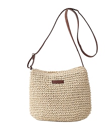 cheap -Women's Crossbody Bag Straw Daily Holiday Beach Large Capacity Solid Color Khaki Beige