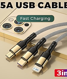 رخيصةأون -كابل شحن متعدد 3 في 1 كابل شحن متعدد سلك USB من النايلون المضفر لشاحن ip / type-c / micro-usb متوافق مع معظم الهواتف المحمولة / الأجهزة اللوحية / Samsung Galaxy / والمزيد