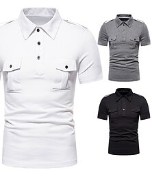 cheap -Men's Polo Shirt Cotton Polo Shirt Casual Sports Classic Short Sleeve Basic Comfortable Plain Button Pocket Summer Regular Fit Black White Grey Polo Shirt