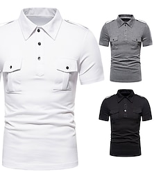 ieftine -Bărbați Tricou POLO Tricou polo din bumbac Casual Sport Clasic Manșon scurt De Bază Comfortabil Simplu Buton Buzunar Vară Fit regulat Negru Alb Gri Tricou POLO