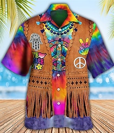 preiswerte -Herren Hippie Mehrfarbig Hemd Hawaiihemd Sommerhemd Aloha-Shirt Kurzarm Hemd Kubanisches Halsband Sport Modisch Strassenmode Outdoor Casual Hawaiianisch Gelb Schwarz / Braun Braun S M L