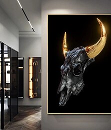 billiga -guld metall horn tjur dödskalle staty konst canvas målning affischer och tryck väggkonst bilder för vardagsrum väggdekoration