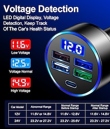 voordelige -4usb met type-c auto led digitaal display autolader voltmeter auto-accumonitor met led-spanning &versterker; versterkers weergegeven