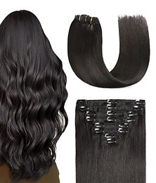 baratos -grampo em extensões de cabelo cabelo humano real natural preto extensões de cabelo humano grampo ins 20 polegadas trama dupla reta 1b grampo em extensões de cabelo humano #1b cor 8pcs 120g