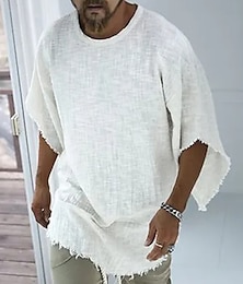 abordables -Hombre Camisa de lino de algodón Camisa de algodón blanca Camisa de verano Camisa de playa Blanco Manga Corta Plano Cuello Barco Primavera verano Hawaiano Festivos Ropa Básico