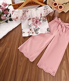 cheap -2 Pieces Toddler Girls' Solid Color Clothing Set Set Short Sleeve Adorable School 7-13 Years Summer Pink Wine Purple