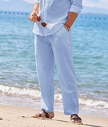 ieftine -Bărbați Pantaloni de in Pantaloni Pantaloni de vară Pantaloni de plajă Cordon Talie elastică Simplu Confort Respirabil În aer liber Zilnic Ieșire Amestec de Lână / Bumbac Modă Șic Stradă Negru Alb