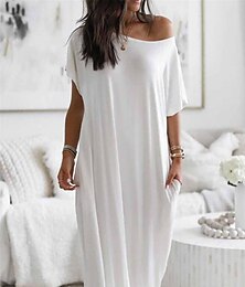 abordables -Mujer Pijamas Bata de noche Vestidos Color puro Sencillo Casual Suave Hogar Diario Cama Poliéster Transpirable Manga Corta Bolsillo Verano Primavera