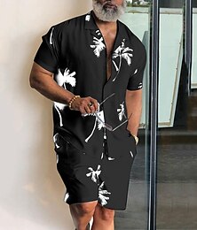 economico -Per uomo Foglie Piante Tropicali 2 pezzi Set di camicie Camicia hawaiana estiva Manica Corta Pantaloni corti Colletto cubano Tropicale Moda Hawaiano Streetwear Casuale Camicia hawaiana Stampato