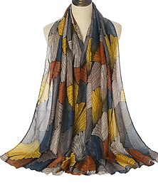 abordables -rétro plante impression foulards femmes ginkgo feuille impression châle et wraps laday foulard fleur hijab long style écharpe