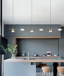 economico -lampada a sospensione a led 150 cm liner design dimmerabile 3/5/6 luci rame alluminio acrilico stile nordico decora le luci della cucina della sala da pranzo 110-240v oro