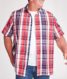 preiswerte -Herren Plaid Hemd Kariertes Hemd trachtenhemd Knopfhemd Kurzarm Hemd Umlegekragen Outdoor Casual Rote Übergröße Bekleidung Moderner Stil Retro Vintage