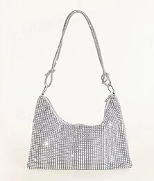 abordables -Sac à bandoulière en strass argenté pour femme – Sac hobo scintillant avec bandoulière nouée pour soirées, mariages et sorties nocturnes