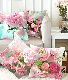 cheap -Flowers Double Side Pillow Cover 4PC Soft Decorative Square Cushion Case Pillowcase for Bedroom Livingroom Sofa Couch Chair